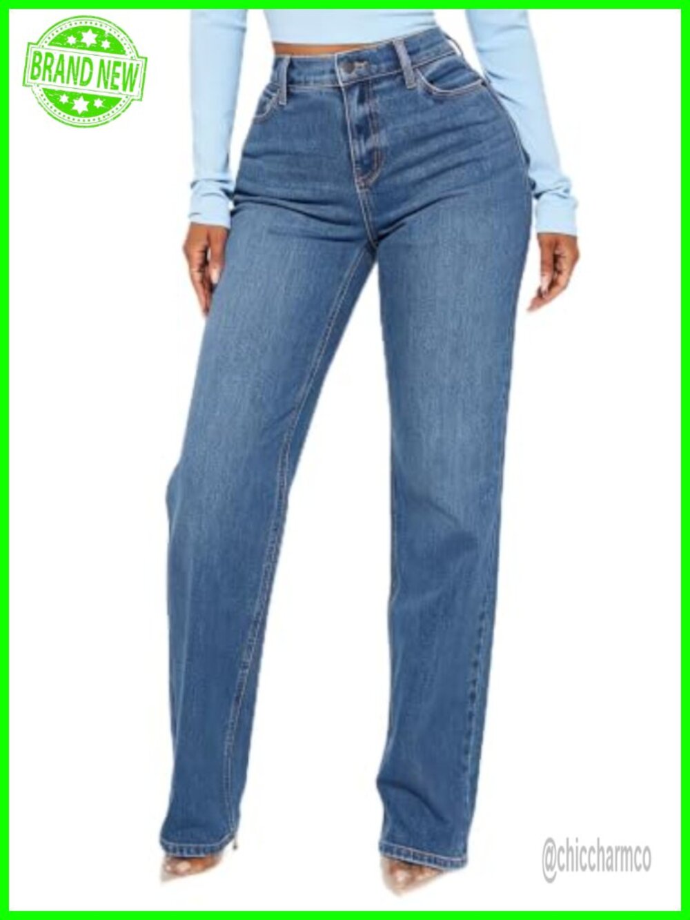 High Waisted Straight Leg Wide Leg Stretchy Jeans for Women